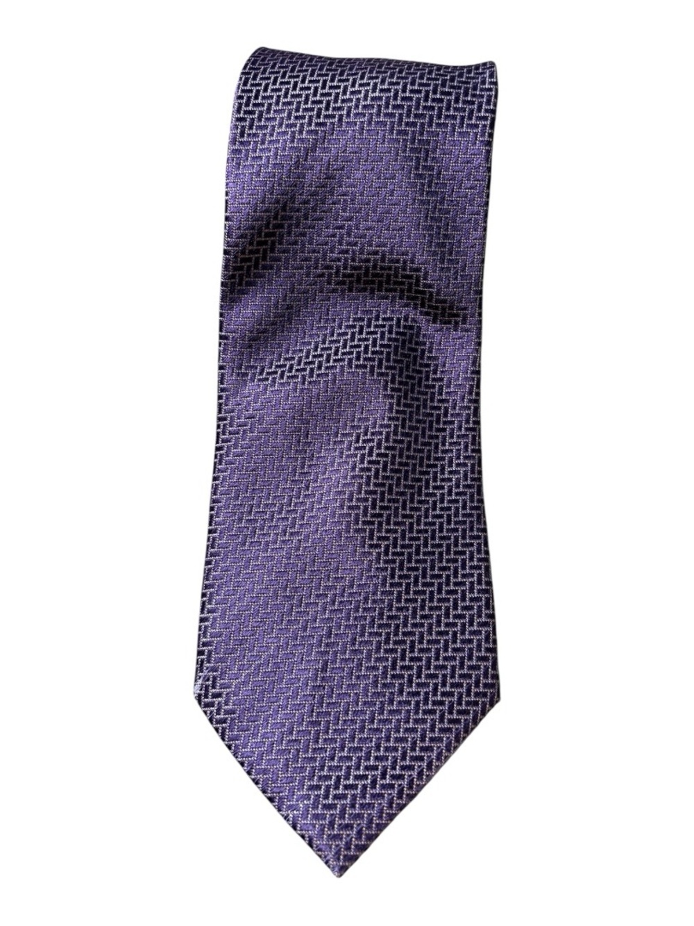Oscar de la Renta Handmade 100% Silk Purple Geometric Textured Necktie